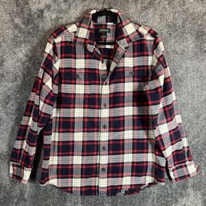 Orvis Shirt Mens Medium Red Blue Plaid Classic Fit Perfect Flannel Cotton